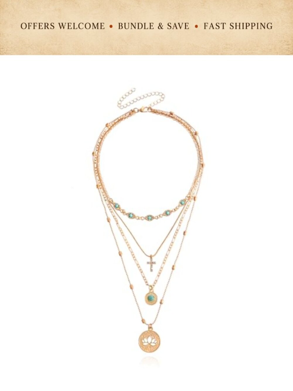 Gold Layered Necklace Statement Choker Stack Diamond Shell Trendy Jewelry Gift